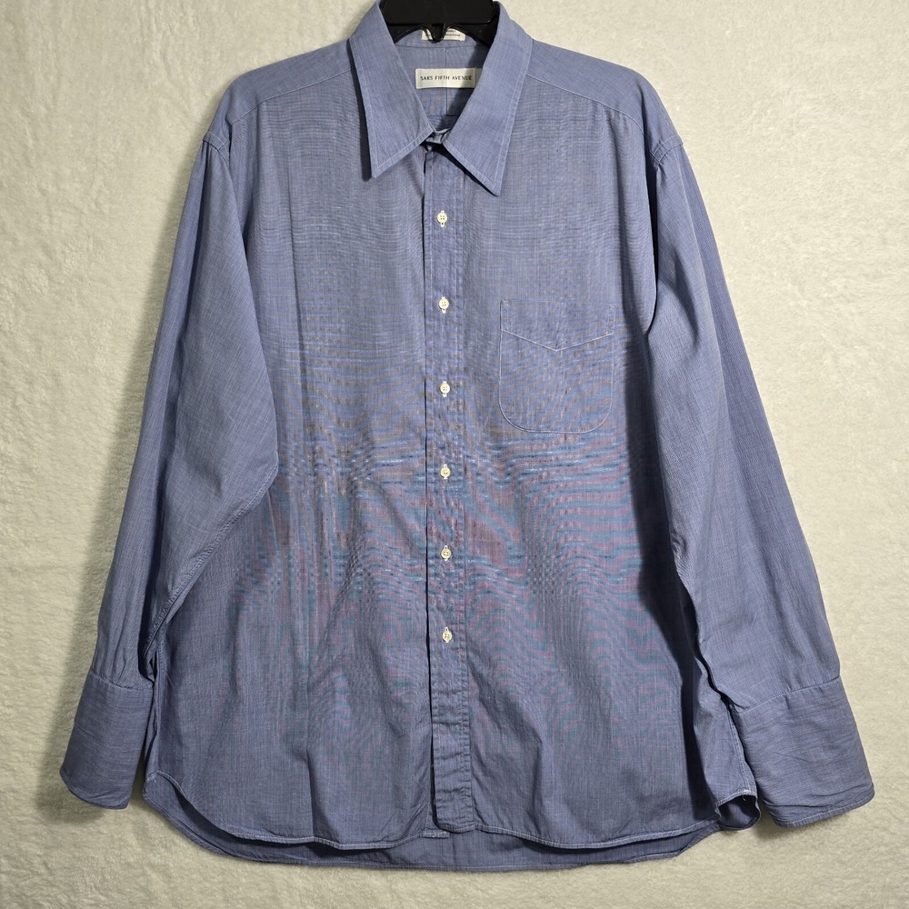 Saks Fifth Avenue‎ Mens TTX Blue Button-up Broadcloth French Cuff 17.5-35 Shirt